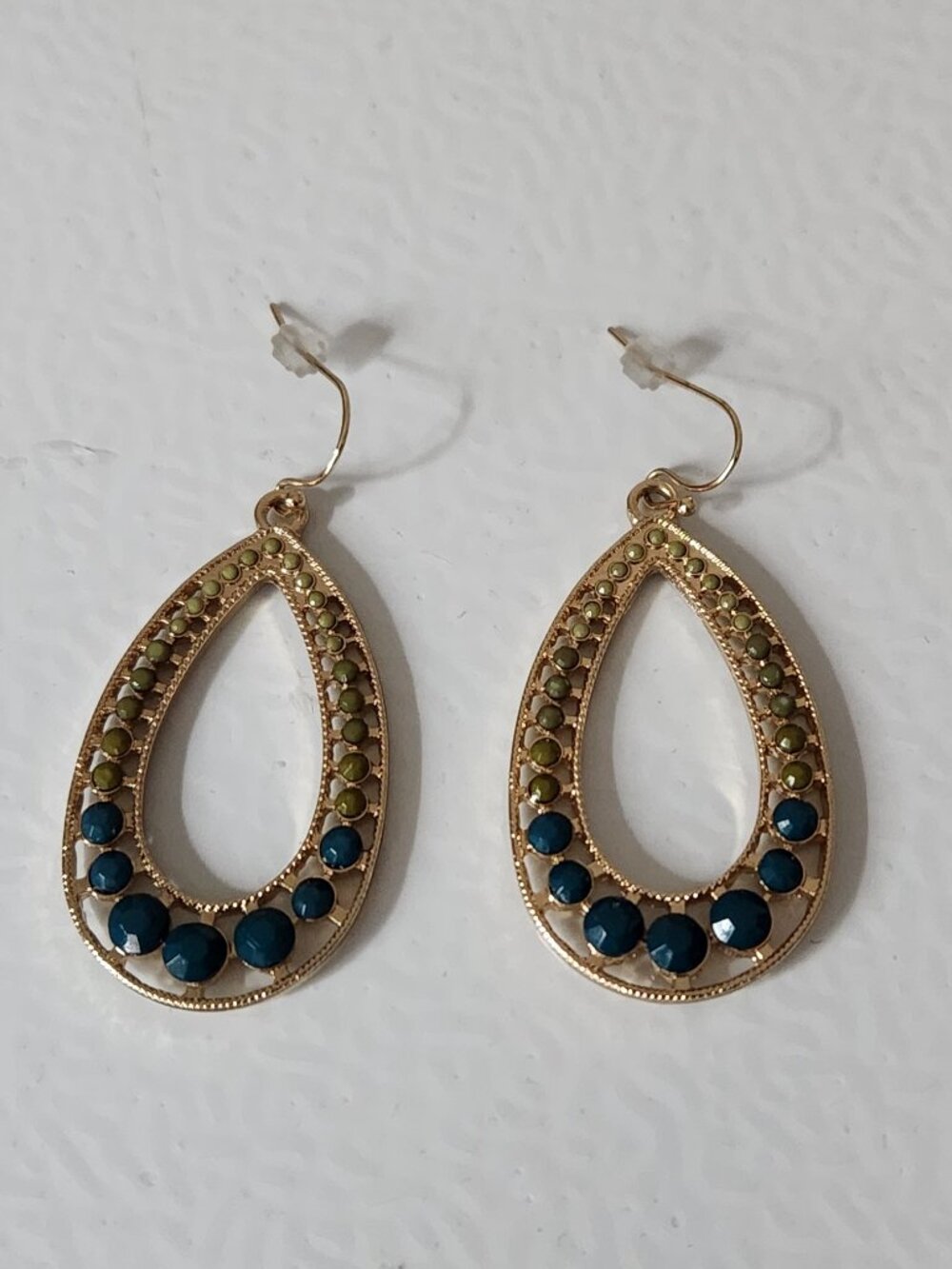 Charming Charlie - Blue / Green Rhinestone Drop Earrings